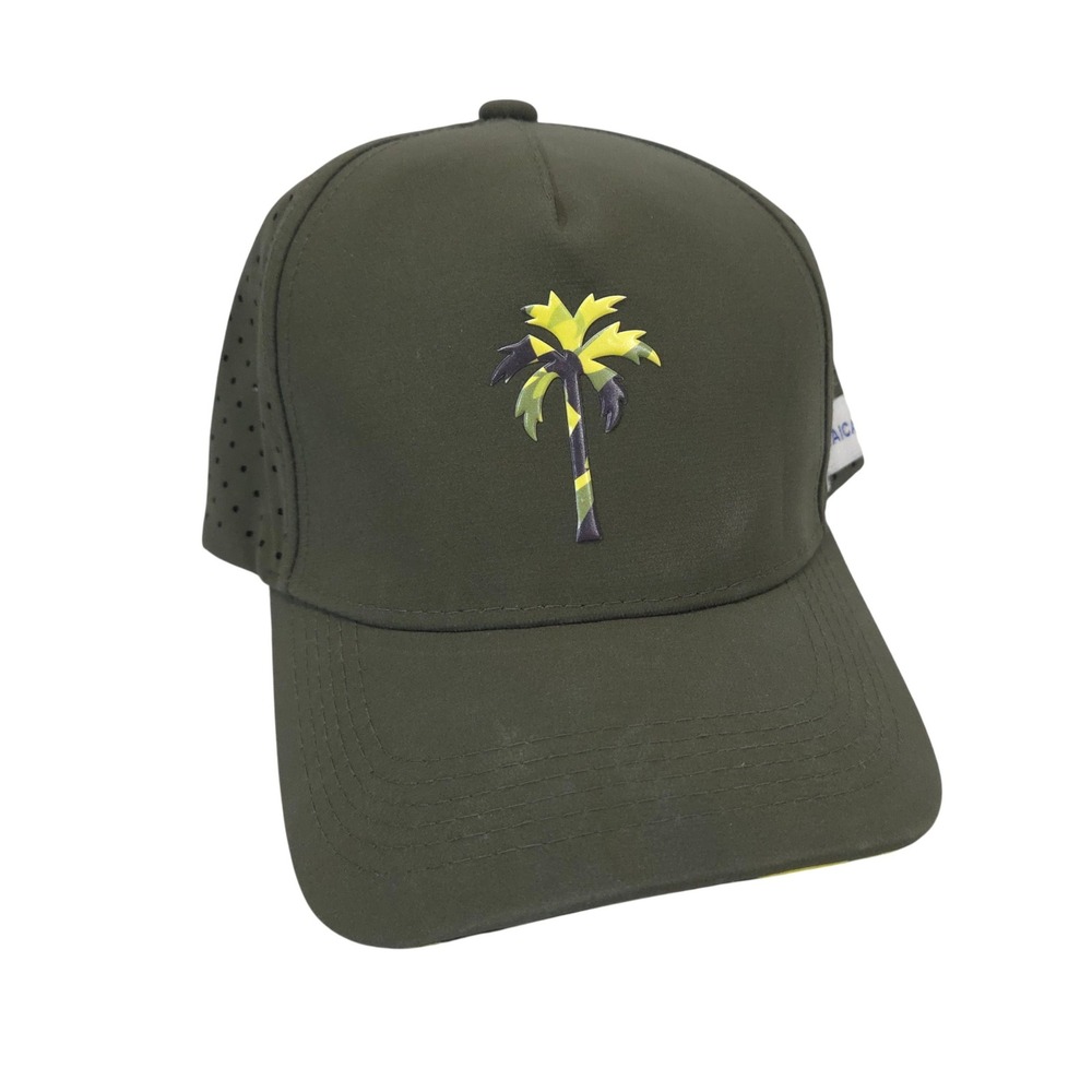 Camo Palm Tree Perforated Snapback Hat Olive Green Jamaica Cap OSFM